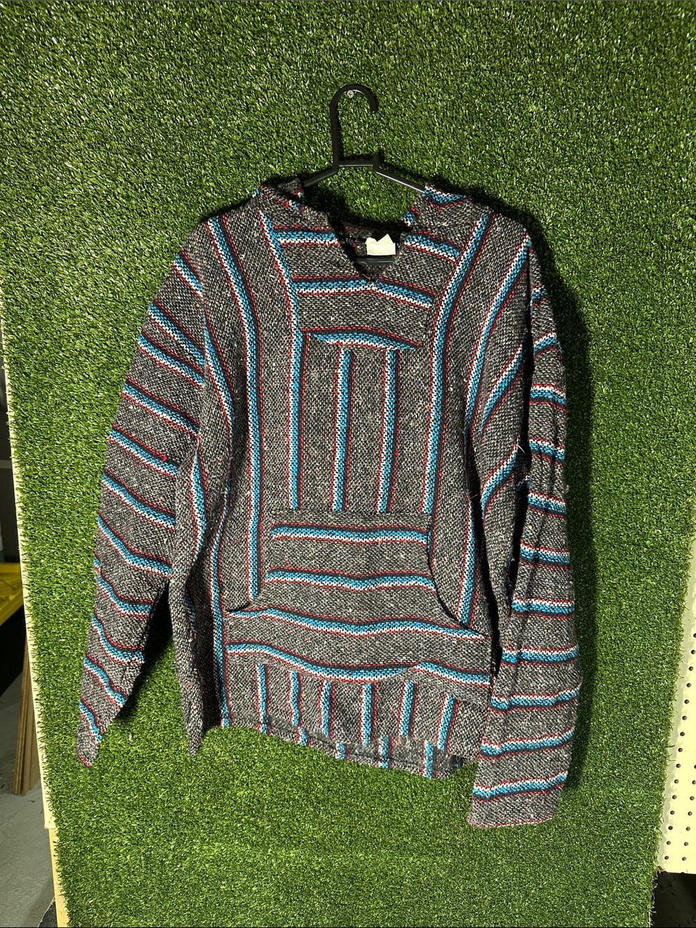 Men's Striped Baja Hoodie Sweater - Gray & Teal